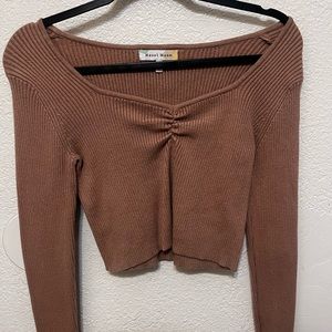 Long sleeve Brown scrunched v neck